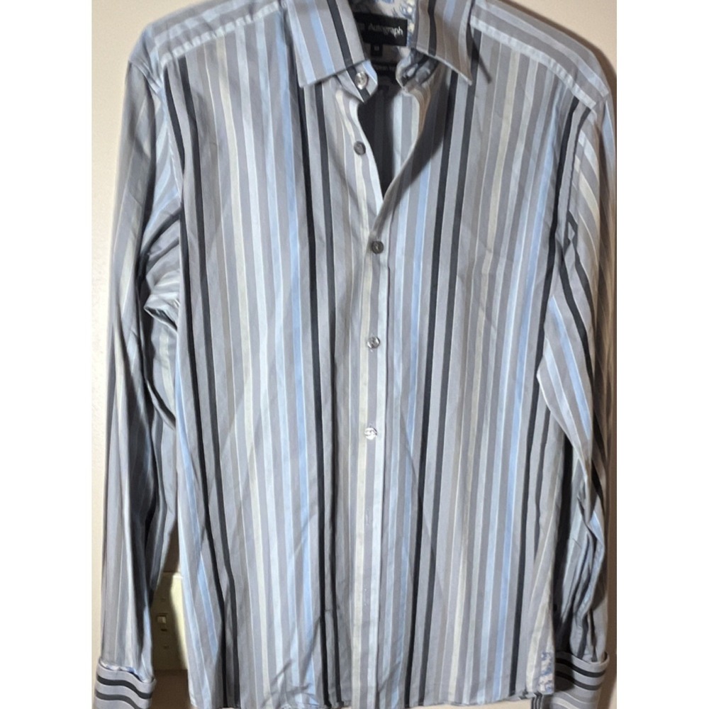 Marks‎ & Spencer Autograph Men's Dress Shirt M 15.5 34/35 Blue Gray Striped
